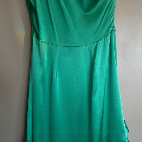 CINQ A SEPT Colina Satin One Shoulder Asymmetric Ruffle Dress Green Size 2 Chic - Picture 13 of 16